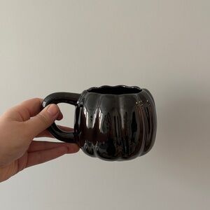 Anthropologie Black Pumpkin Shaped Mug